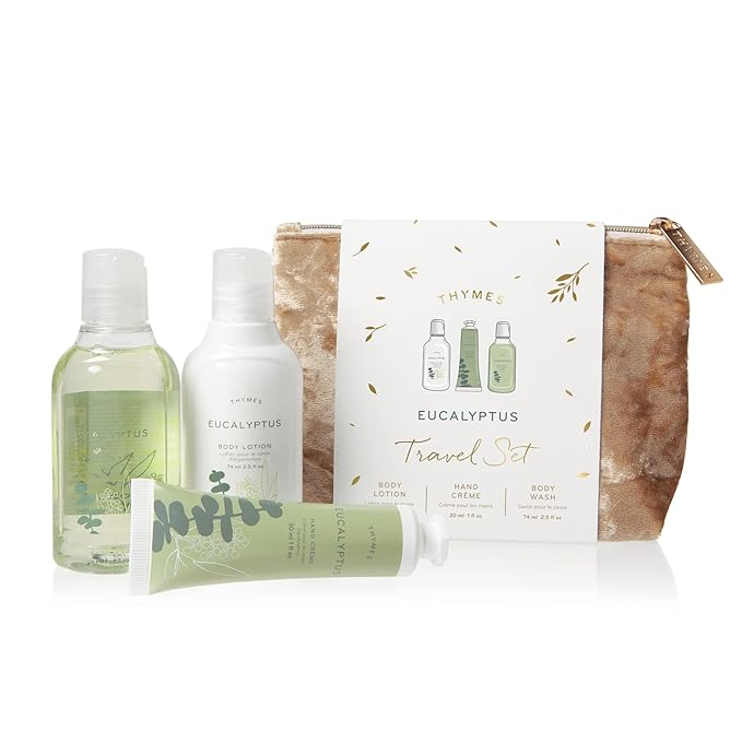 Thymes Travel Set and Beauty Bag - Contains Body Wash, Body Lotion & Hand Cream - Eucalyptus