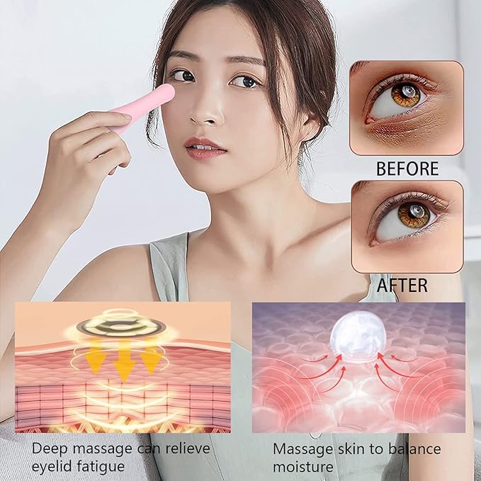 Handheld Eye & Face Electric Massager Wand-Vibration, Firm Tone, Eye Fatigue, Puffy Eyes Dark Circles Eye Bags, Skin Care Tool for Eyes, Beauty Products Absorption, Acupressure-Pink