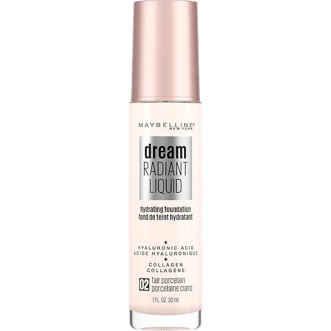 Maybelline Dream Radiant Liquid Medium Coverage Hydrating Makeup, Lightweight Liquid Foundation, Fair Porcelain, 1 Count