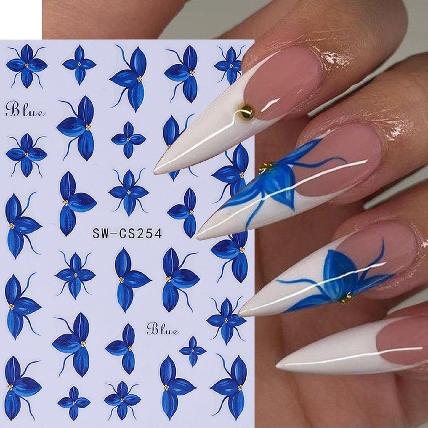 Flower Petal Nail Art Sticker 12 PCS Simple French Floral Nail Decals Lily Orchid Leaves Flamingo Designs with Tweezers Hot Pink Blue Purple Green Flower Sliders Nail Art Decoration DIY Accessories