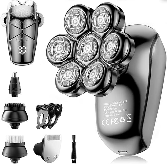 Head Shavers for Bald Men: 5-in-1 Electric Razor - IPX7 Waterproof Shaving Grooming Kit for Balder - Turbo Speed & Precision Blades (Gray Black)