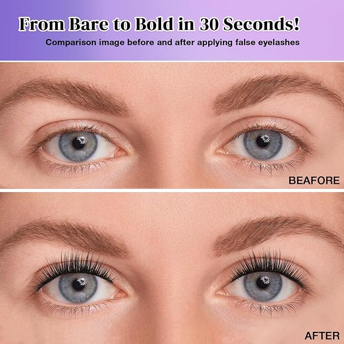 Wispy False Eyelashes Kit With Bond, Seal and Tweezer, 7 Pairs Natural Look Fake Cat Eye Lashes Strips Thin Band Extensions Waterproof Easy Eyelashes for Beginners RQ11