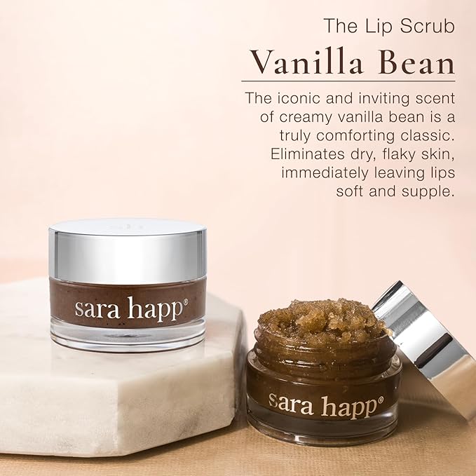 sara happ Sweet Clay Mask + Vanilla Bean Sugar Scrub Lip Duo, Exfoliating and Moisturizing Lip Treatments for Dry and Flaky Lips, Vegan (0.47 ounce and 0.5 ounce jars)