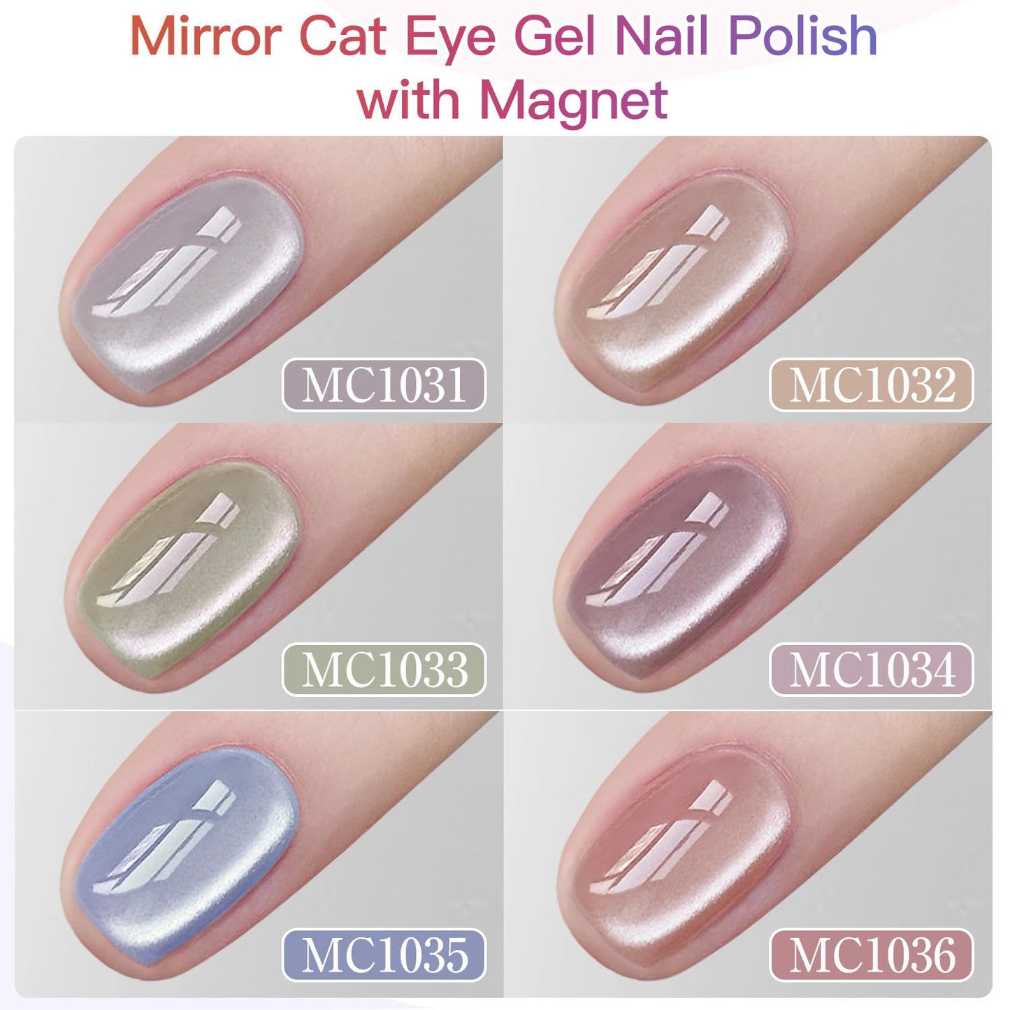 Double Rhythm 6 Colors Cat Eye Gel Polish Set Shimmer Glitter with Magnet Holographic Reflective Magnetic UV Nail Art Kit (Jelly Glass Silver Nude Pink-6-Kit 24)