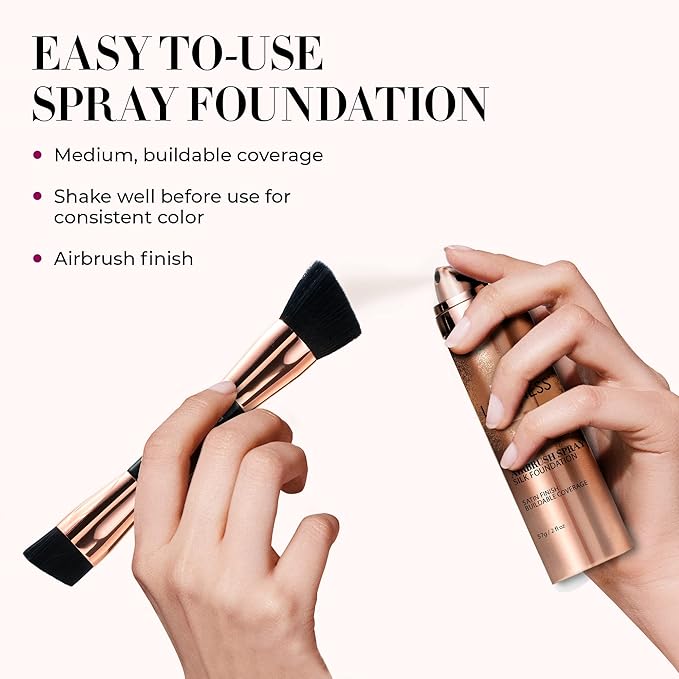 LUMINESS Silk Airbrush Spray Foundation & Buffing Brush Kit – Full Coverage Foundation & Dual-Sided Buffing Brush - Buildable Coverage, Anti-Aging Formula Hydrates & Moisturizes (Shade - Deep)