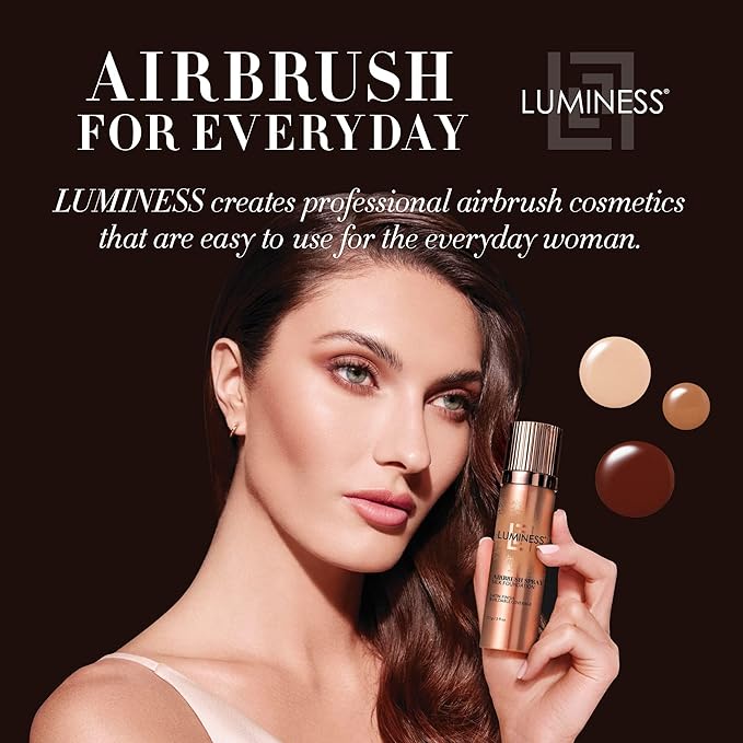 LUMINESS Airbrush Spray Silk Foundation Starter Kit - Warm - Foundation, Primer & Dual-Sided Angled Buffing Brush - Medium, Buildable Coverage, Anti-Aging Formula Hydrates & Moisturizes
