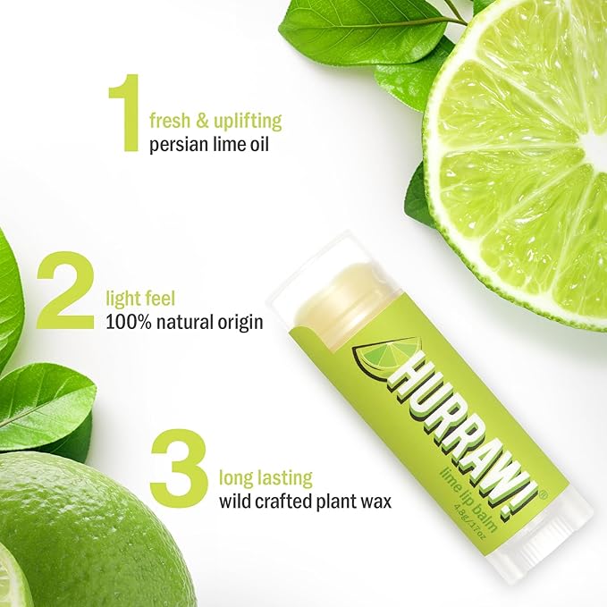 Hurraw! Lime Lip Balm, 3 Pack: Organic, Certified Vegan, Cruelty and Gluten Free. Non-GMO, 100% Natural Ingredients. Bee, Shea, Soy and Palm Free. Made in USA