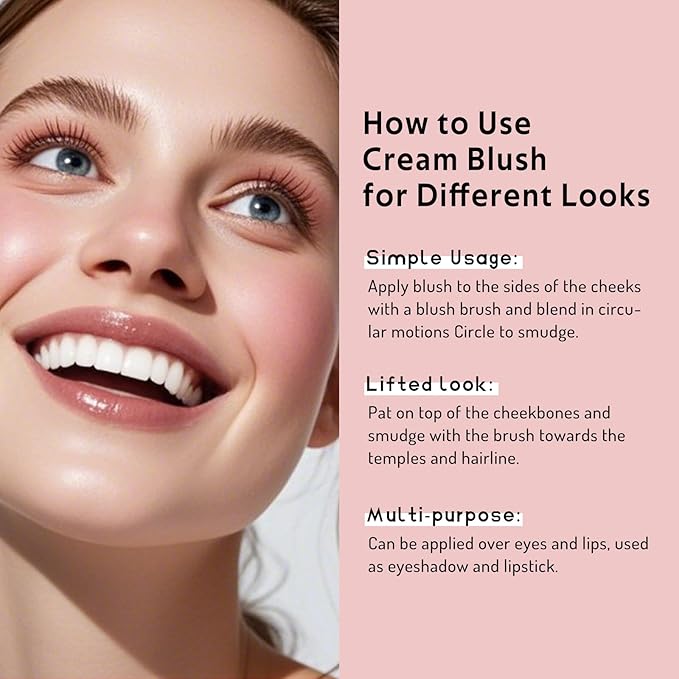 Multi Cream Blush & Blush Brush Set, Korean Makeup Blush for Cheeks, Multi-Use Face Balm, Lightweight & Hydrating, Blendable Color, Non-Greasy, Soft Bristles for Radiant Finish (Nude Gardenia)