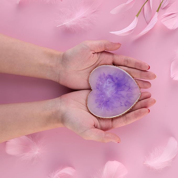 Sibba Resin Nail Art Palette Nail Mixing Palette Polish Color Mixing Plate Golden Edge Nail Holder Display Board Heart Shape Cosmetic Mixing Tools (Purple)