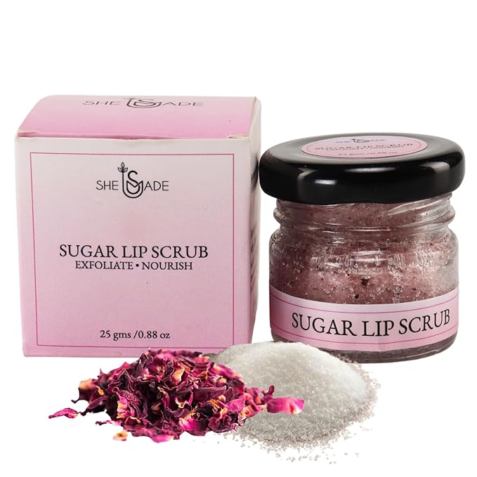 Sugar & Dried Rose Petals Lip Scrub with Vitamin E & Rose Essential Oil - 0.88 Oz/25 gm - Exfoliates