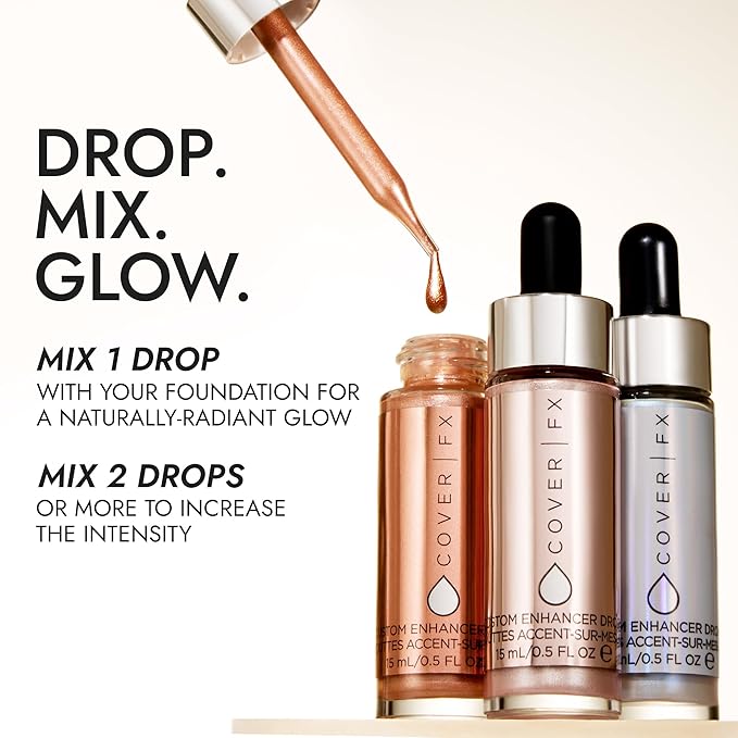 COVER FX Custom Enhancer Drops - Rose Gold: Bronzed Pink Finish - 15mL - Radiant Glow - Liquid Highlighter