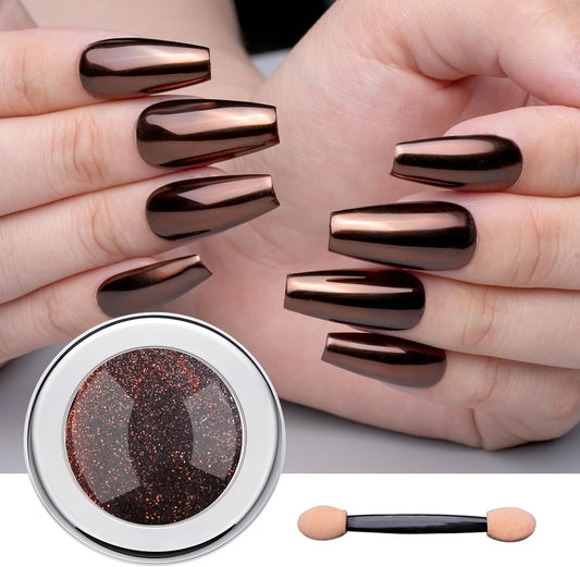 Pretty Diva Chrome Nail Powder - Coffee Chocolate Effect Nail Art Mirror Chrome Nail Powder, Brown Metallic Mirror Chrome Powder Pigment for Nail Art Decoration
