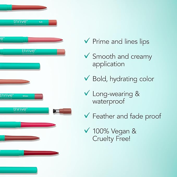 Thrive Causemetics Lip Filler Long-Wearing + Plumping Lip Liner, Shea Butter Hydrating Lip Plumper Retractable Lip Liner Pencil, Built In Sharpener, Vegan & Cruelty Free, Jesse (Pale Rose Ginger)