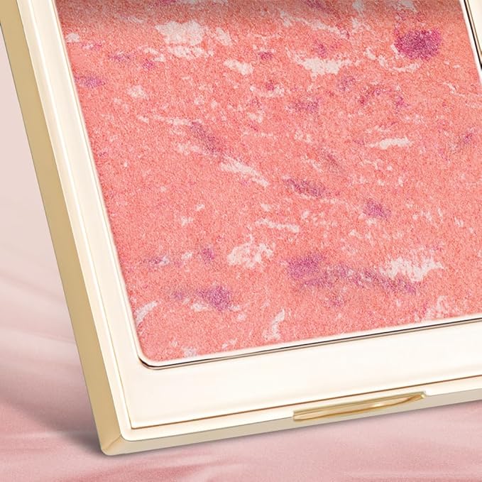 CATKIN Powder Blush for Cheek Blusher Natural Shimmering Blush & Highlight 2 in 1 Creamy Blendable Baked Blush Palette 10g C02 Lovely Cheek