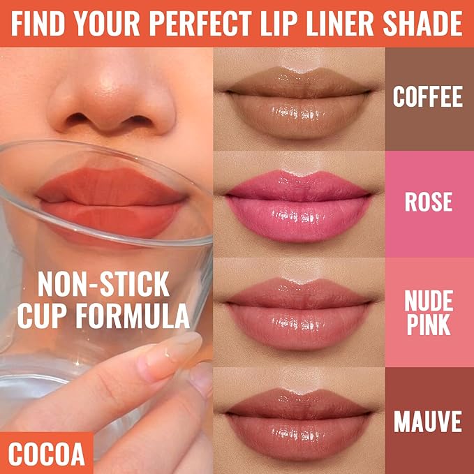 2pcs Lip Stain Peel Off - Lip Liner Stain Long Lasting Waterproof,2-in-1 Lip Liner with Tweezer Nude Matte,Non-Stick Cup,Highly Pigmented，Natural Finish,Stay On All Day,Perfect for Gift (Nude+Cocoa)