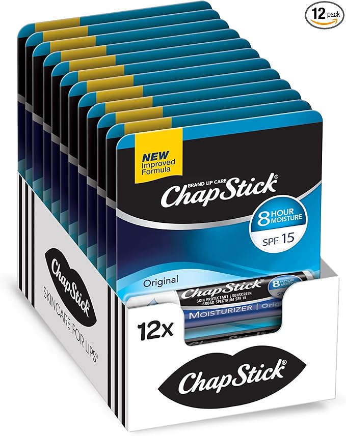 ChapStick Moisturizer Original Lip Balm Tubes, SPF 15 and Skin Protectant - 0.15 Oz (Pack of 12)
