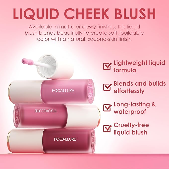 FOCALLURE Silky Cream Liquid Blush,Leaving a Matte Dewy Makeup Look,Easy to Apply and Create a Natural Flush,Long Lasting and Lightweight Cheek Blush Face Makeup,SOFT SERVE