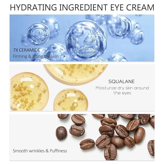 Ceramide Under Eye Cream, Hydrating Eye Cream, Eye Wrinkle Cream With Massage Head, Eye Cream Anti Aging, Dark Circle Eye Cream For Women & Men, eye moisturizer For All Skin Type