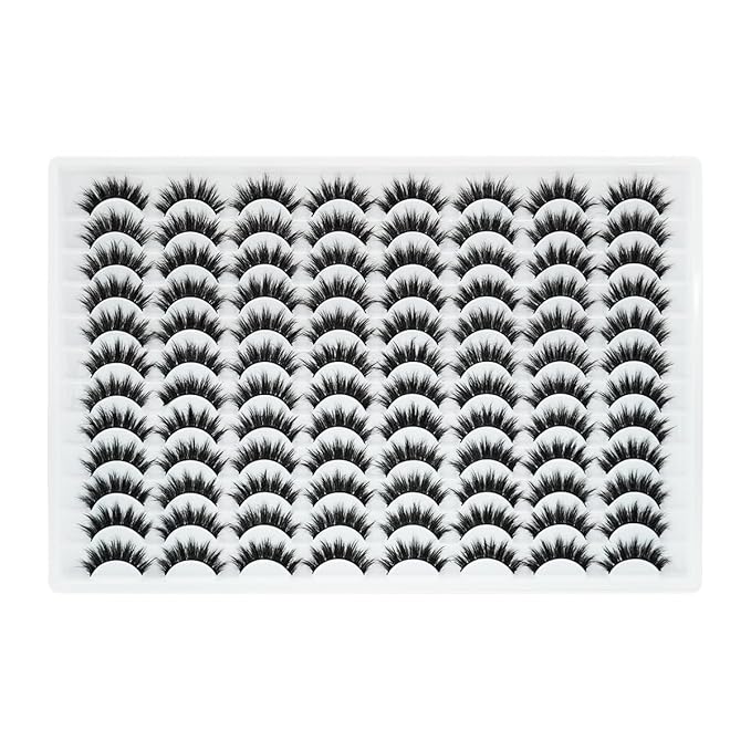 False Eyelashes 48 Pairs Faux Mink Lashes 14mm Wispy Lashes 3D Fluffy Cat Eye Lashes Pack Bulk Wholesale Strip Lashes(style 48-035)