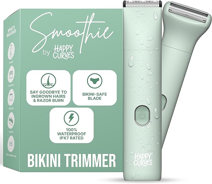 Smoothie Bikini Trimmer - Electric Razor for Women, Waterproof Hair Groomer with Adjustable Guards, Personal Shaver for Pubic Hair, Ladies Intimate Shaver and Body Trimmer (Mint)