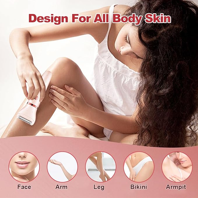Electric Razor for Women,3 in 1 Shaver Hair Remover for Women Face,Wet & Dry Painless Shaver Bikini Trimmer for Face,Legs and Underarm (Pink)
