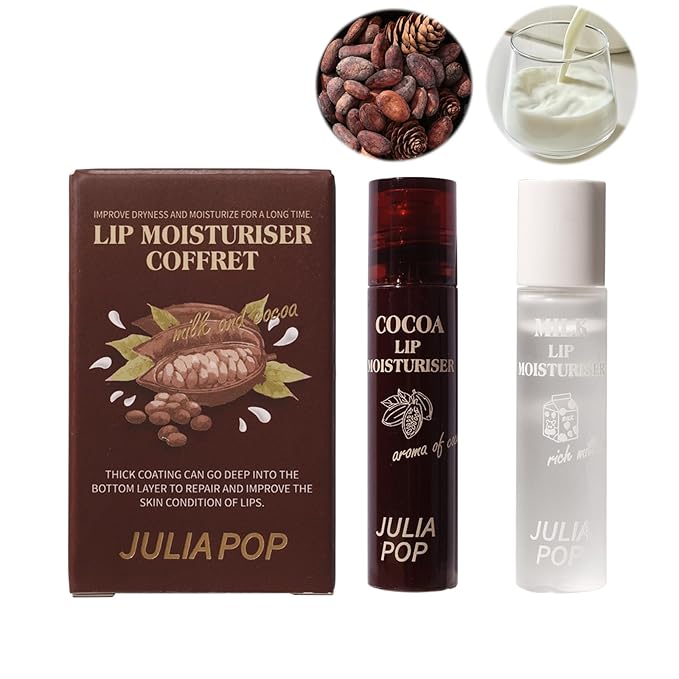 Lip Oil, Lip Balm Set Lasting Moisturizing and Care of your Lips, Lip Sleeping Mask Cracked Dry Lips Moisturize, Coco for Day and Milk for Night（Pack of 2）