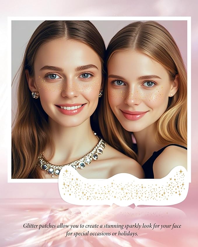 Glitter Freckles, Gold Freckles Temporary Face Tattoos, Body Face Glitter for Women Girls, Country Concerts Singer Festival Rave Accessories (Gold - 10 pcs)