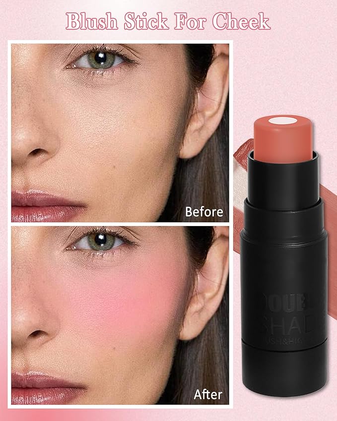 Cream Blush Stick Makeup for Cheeks, Multi Blush & Highlighter Contour Stick, Long Lasting Waterproof Creme Blush Bronzer Stick, Lightweight Matte and Dewy Finish, Face Shaping Makeup for Women-02