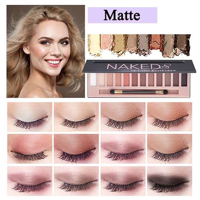 All In One Makeup Kit Full Kit, 3 Pcs Cream Contour Sticks,12 Colors Eyeshadow Palette,Full Coverage Foundation, 6 Colors Lipstick Set, Waterproof Eyeliner and Mascara(102# Nude)