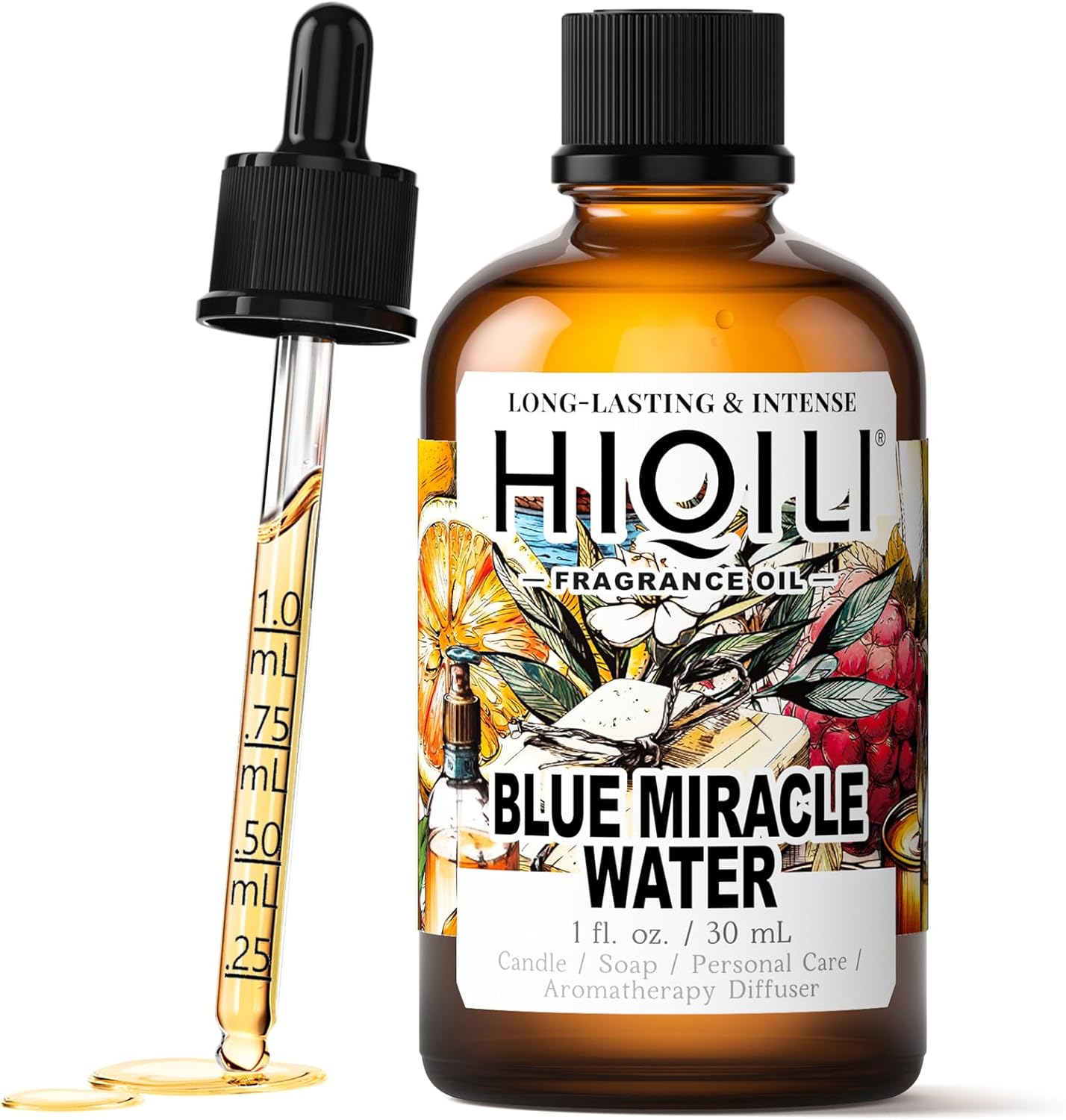 HIQILI Blue Miracle Water Fragrance Oil for Diffuser, Inspired by H.er-mes Ed.Mer-veilles-blu, Candle, Perfume & Soap Making, Crisp Ocean Notes, Long-Lasting Aroma - 1 Fl Oz