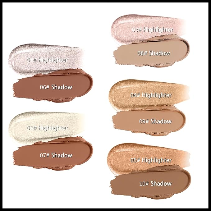 MIELIKKI 2Pcs Cream Contour Stick Makeup, Highlighter Stick and Bronzer Stick for Face Sculpting, Easy to Apply & Blend, Long Lasting, Waterproof, Matte Finish,0106