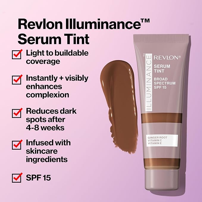 Revlon Illuminance Tinted Serum, Triple Hyaluronic Acid, Evens Out Skin Tone Over Time and Hydrates All Day, SPF 15, 509 Sandalwood, 0.94 fl oz.