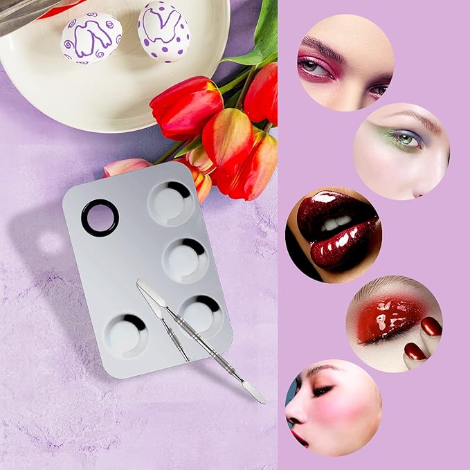 Upgrade Mixing Makeup Palette, Stainless Steel Cosmetic Palette with Spatula Tool, Nail-Art Cosmetic Palette for Mixing Cosmetic and Pigment