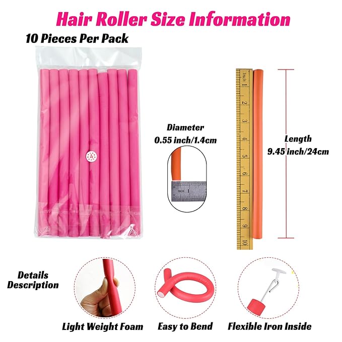 30PCS 9.45" Flexible Curling Rods,Heatless Twist Soft Foam Hair Rollers Home Use for Women Girls Long and Short Hair to Sleep in, (0.55 x 9.45 Inch, 3 Colors)