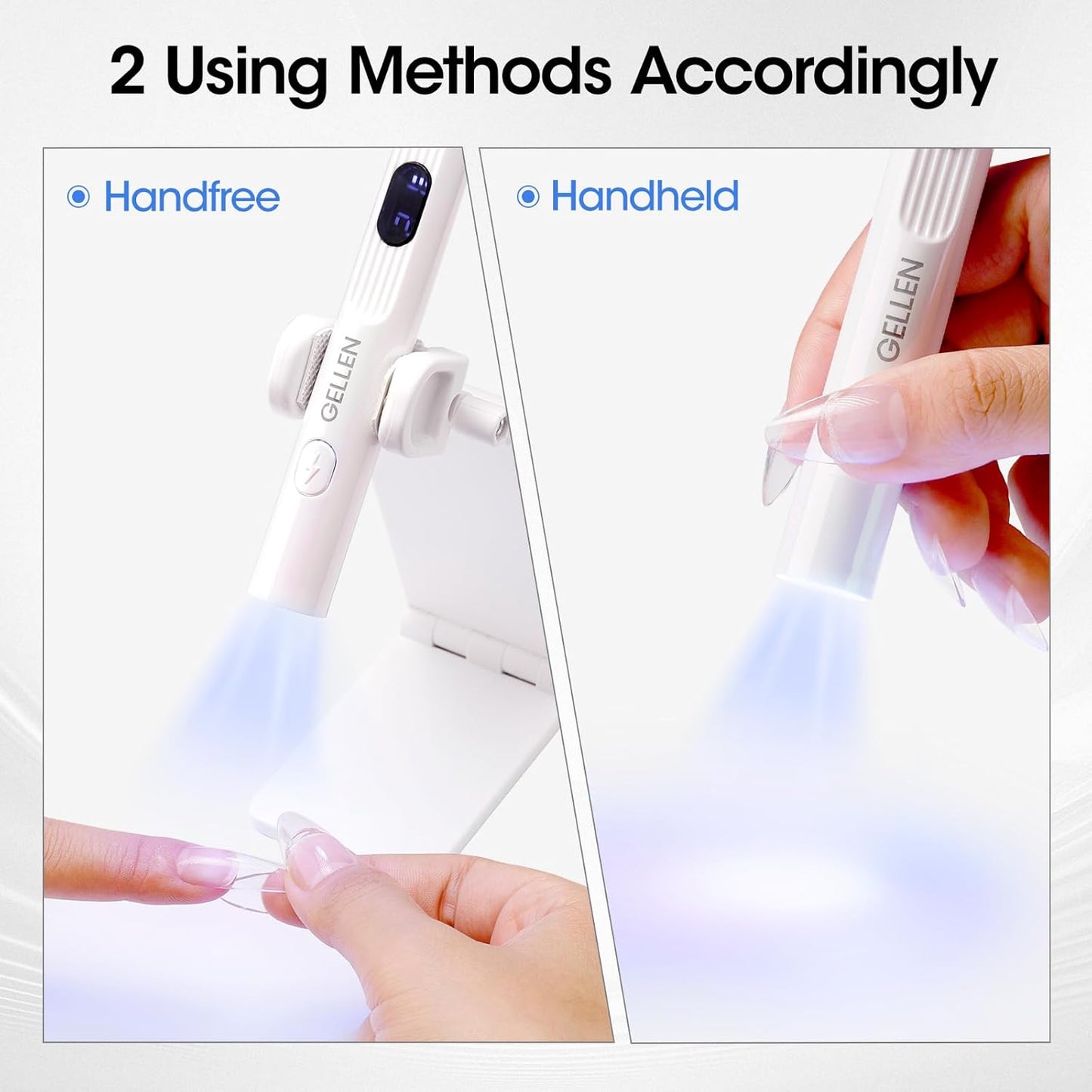 Gellen Portable Mini UV Light for Gel Nails, Handheld UV Nail Lamp with Base, 3 Timer Settings, LCD Display, Fingernails Curing Nail U V Light