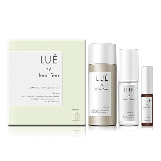 SKIN SOLUTION SET a THREE Step Solution for All Skin Types, Includes Lue by Jean Seo ERASE exfoliant, BALANCE Hydrating Serum and CLEAR Spot Control