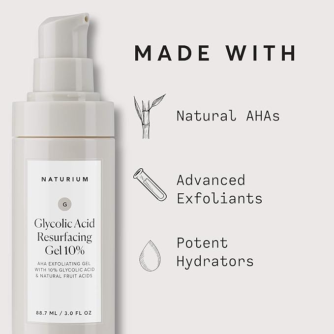 Naturium Glycolic Acid Resurfacing Gel 10%, AHA Exfoliating Gel with Natural Fruit Acids, 3.0 oz