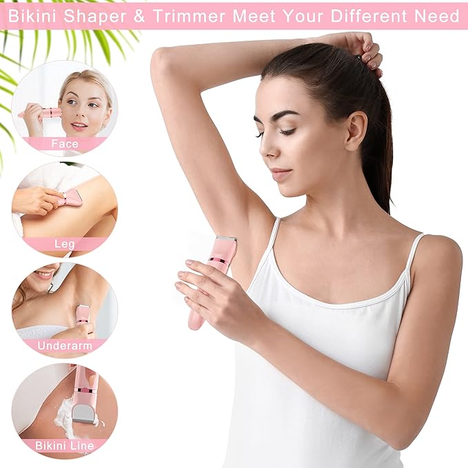 Electric Lady Shaver for Women - Painless Razor, Bikini Trimmer, Facial Hair Removal, Body Trimmer for Face, Legs, Underarm, Pubic - Wet and Dry Flawless 3 in 1