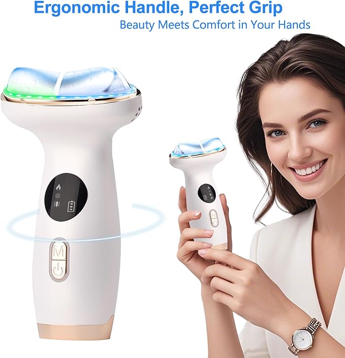 Cold Heat Facial Massager Red Light Therapy for Face Neck Eye Lifting Firming Depuffing,7-in-1 LED Facial Sculptor Skin Care,Cooling Electric gua sha Lift Device Reduce Forehead Frown Smile Line