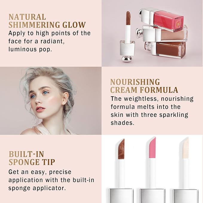 Contour Stick, Highlighter Stick, Blush Stick 3Pcs Cream Contour Kit with Contour Brush, Create Face Contour, Non-greasy, Waterproof Long-lasting Effect, Highlighter Makeup Stick (01-05-07, Light)