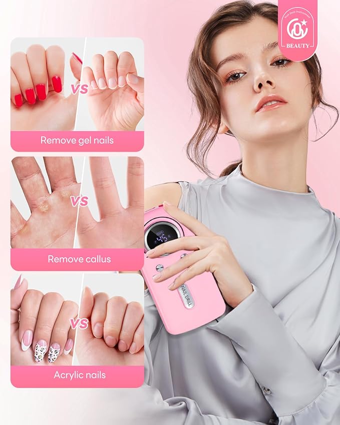 CozyZen Cordless Nail Drill Professional: 45000 RPM Rechargeable Electric Nail File Kit, Portable & Low Noise for Acrylic, Gel Nails, Manicure & Pedicure - Salon & Home Use
