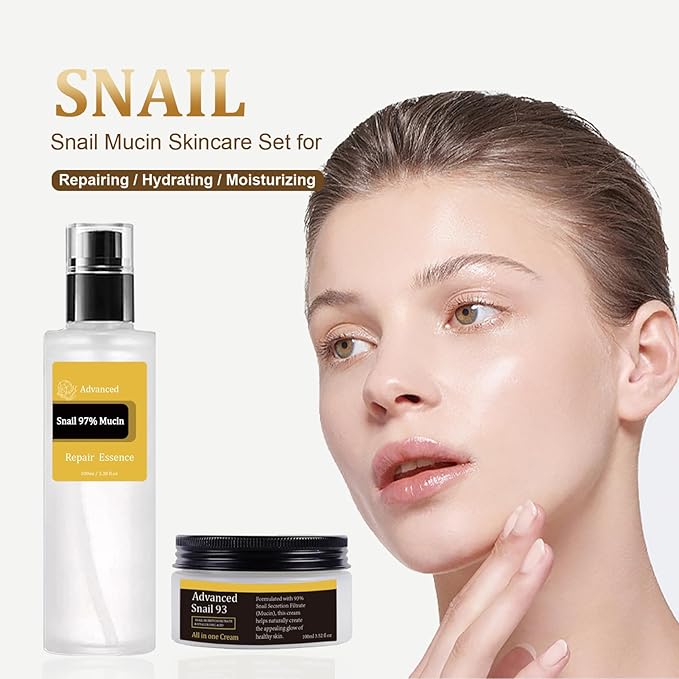 Snail Mucin Power Essence Set 3PCS, Snail Mucin Serum+Snail Mucin Moisturizer+Snail Hydrogel Eye Patch, Korean Skin Care Set for Hydrating, Dark Circles Undereye