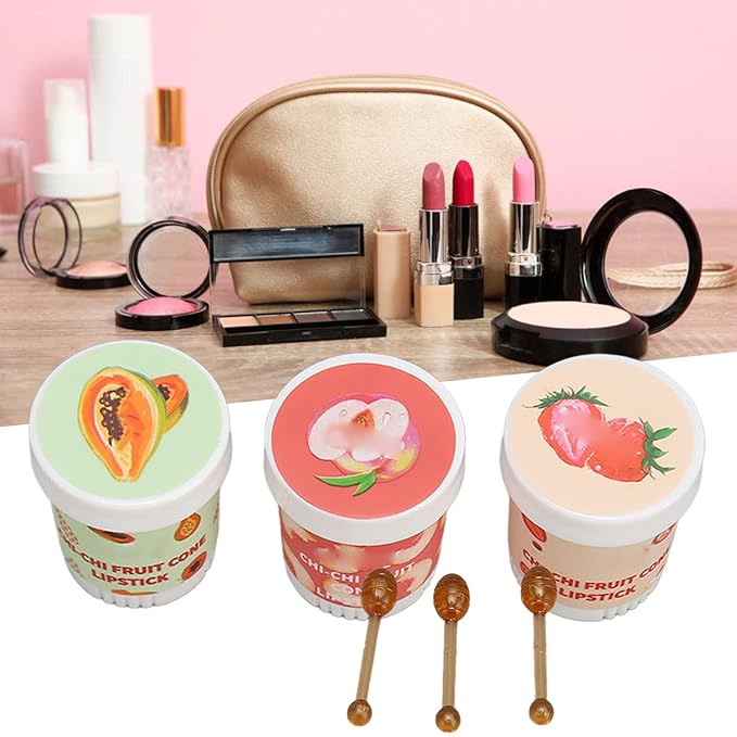 Lip Care Balm, Ice Cream Shape 3 Scent Lip Balm Pot Refreshing for Daily Care