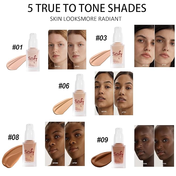 Soft Focus Liquid Concealer Foundation, Moisturizing High Coverage Liquid Foundation, Waterproof Long Lasting 24 HR Oil Control Foundation, Matte Lightweight Liquid Concealer for Women, 01