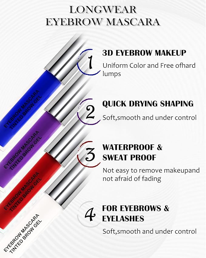 Tinted Brow Mascara Gel- 1Pcs Long-lasting Waterproof Smudge-proof White Eyebrow Glue Colored Liquid Mascara, Tinted Brow Filler, Length Curly Mascara for Women, Halloween Eye Makeup-10