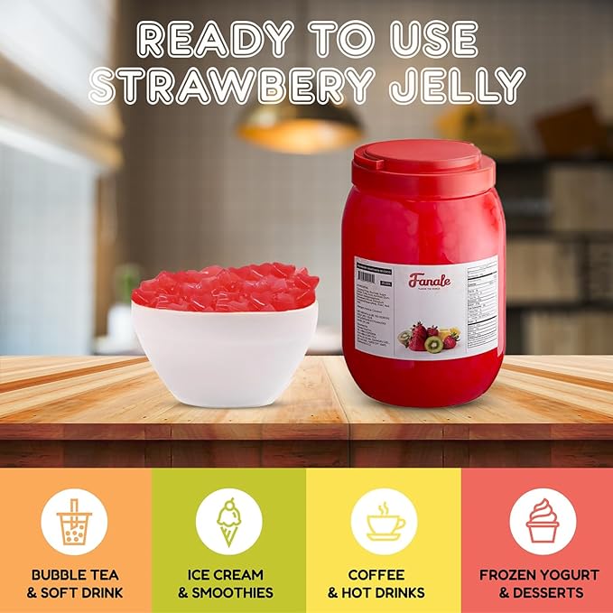 Fanale Coconut Jelly Topping nata de coco for Boba Tea | Ice Cream | Yogurt | Smoothie | Milk Tea | Desserts (Strawberry Heart Shaped, 6.6 lb) | JEL026