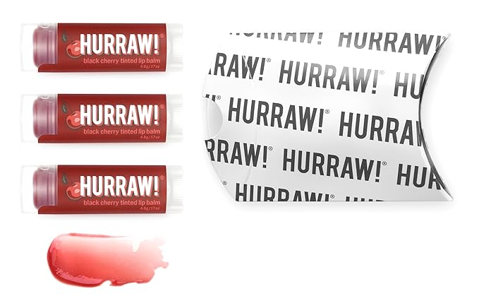 Hurraw! Black Cherry Tinted Lip Balm, 3 Pack: (Sheer Red Tint) Organic, Certified Vegan, Cruelty and Gluten Free. Non-GMO, 100% Natural Ingredients. Bee, Shea, Soy and Palm Free. Made in USA