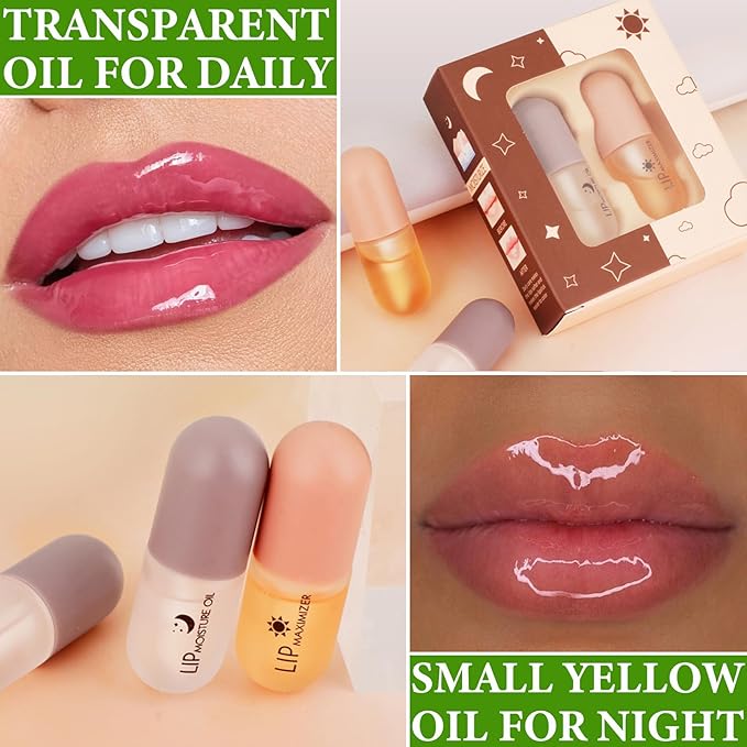 Lip Plumper Set,Lip Plumper Oil Gloss Moisturizing Lip Plumper Lip Care Serum,Hydrating Plump Gloss Reduce Fine Lines,Lip Plumper for Day & Night Use Set B（2Pcs）