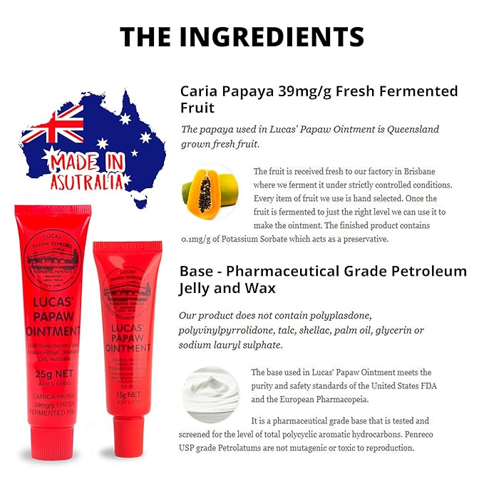 Lucas Pawpaw Lip Ointment, Lucas Pawpaw Cream, Lucas Pawpaw Ointment for Lips & Dry Skin (2x15 Gram plus 2x25 Gram)