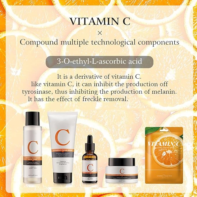 Vitamin C Skin Care Sets, 6Pcs Skin Care Products Set, Skin Care Gift Set for Women Girls, Hydrating Skincare Routine Set, Face Care Kit Includes Cleanser, Mask, Face Serum, Toner, Cream